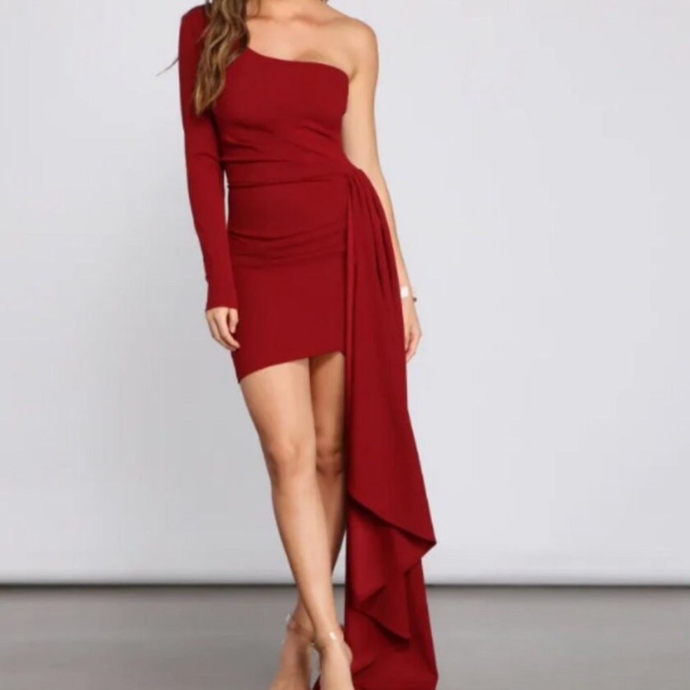Windsor Red One-Shoulder Mini Dress - Picture 2 of 2
